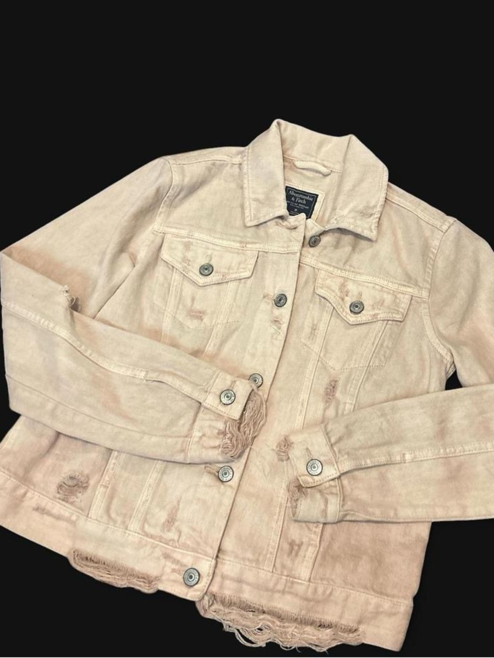 Abercrombie & Fitch Pale Pink Super Distressed Heavy Weathering Jean Jacket